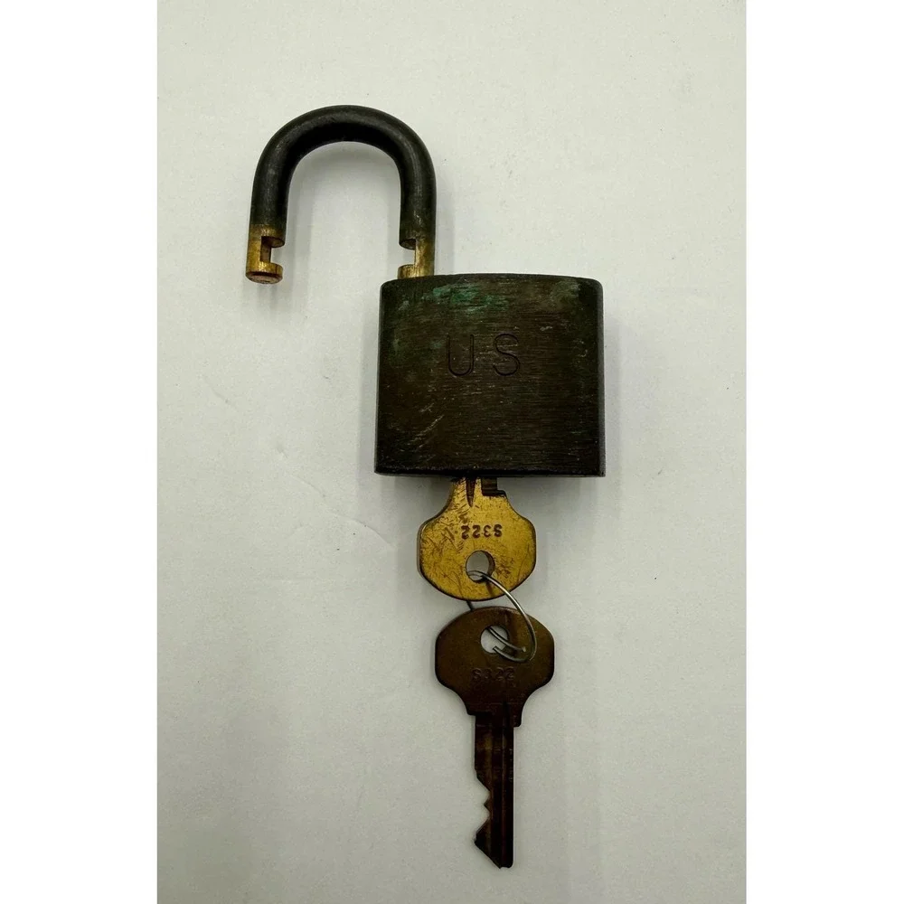 Vintage Waterbury US‎ Military Style Brass Padlock with 2 Keys S322 Heavy Duty